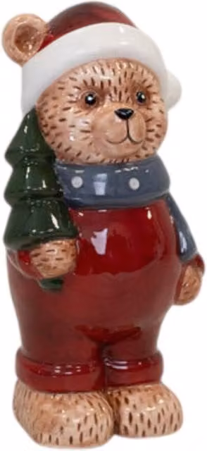 Four Candle Red Ceramic Bear Tabletop Christmas Decoration