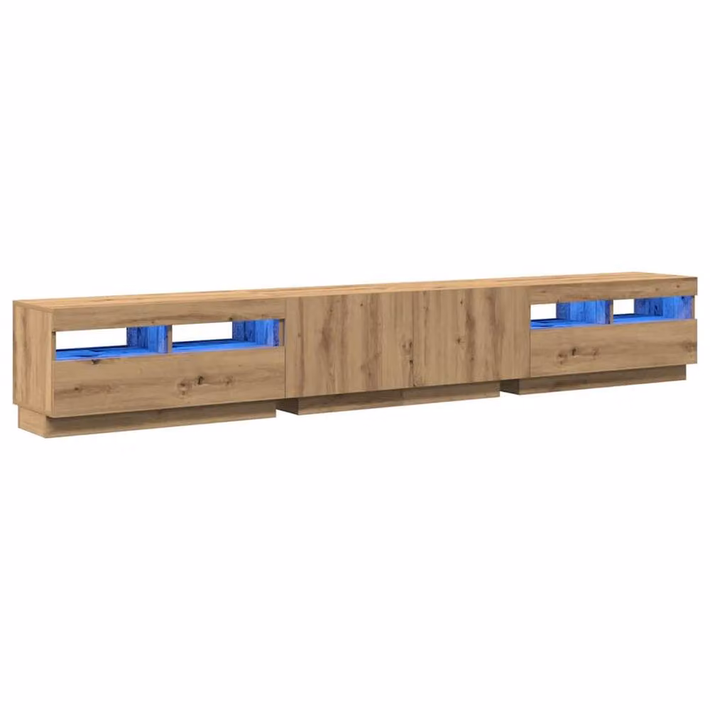 Berkfield Home Artisan Oak TV Cabinet with LED Lights in Brown, W: 260 cm, D: 40 cm, H: 35 cm – 2