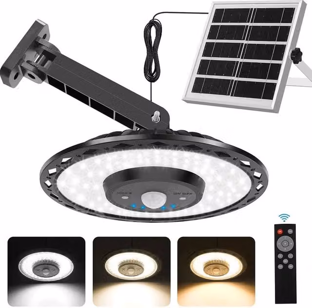 VOGREX Solar Powered LED Hanging Pendant Light with Motion Sensor and Remote Control, Black – 1