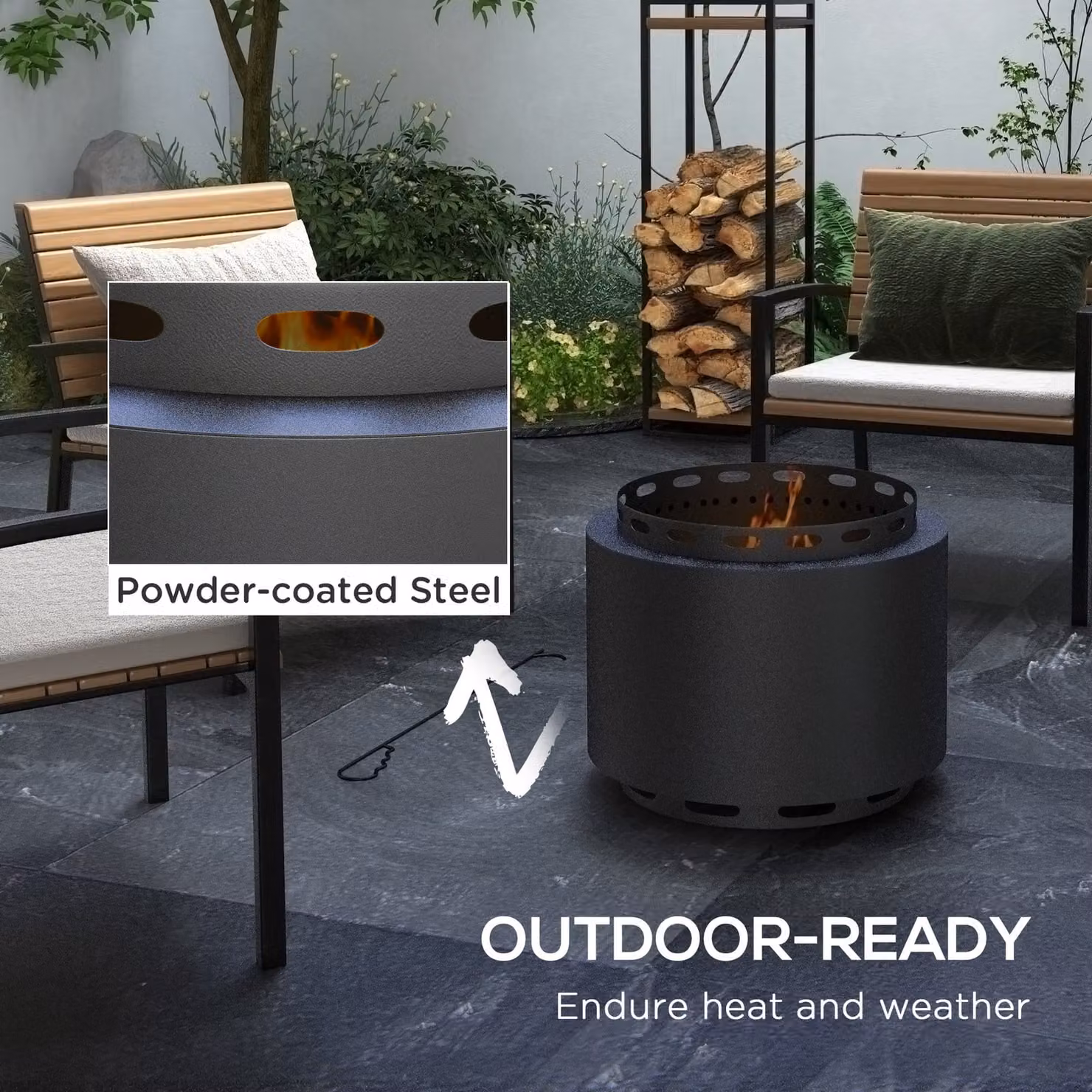 Outsunny Smokeless Metal Wood Burning Fire Pit in Black, Diameter: 48.5 cm – 5