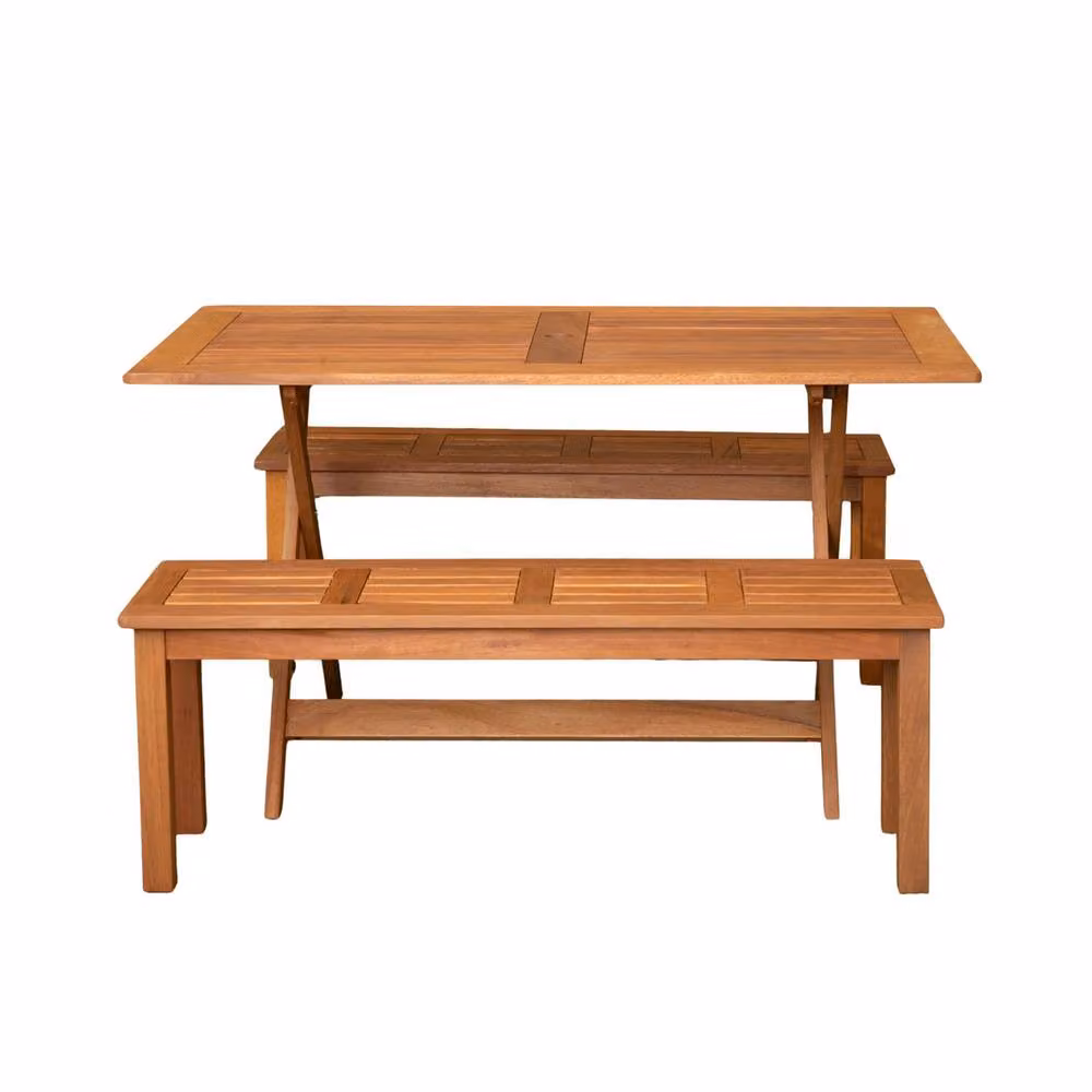 Samuel Alexander 4 Person Rectangular Wooden Garden Dining Table with 2 Benches in Brown – 4