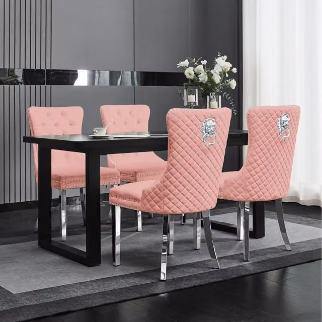 Set of 2 Groundlevel Modern Pink Velvet Dining Chairs with Metal Frame