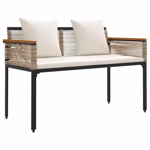 vidaXL 2-Seater Outdoor Bench with Armrests in Beige and White Poly Rattan, W: 117 cm, D: 54 cm, H: 74.5 cm