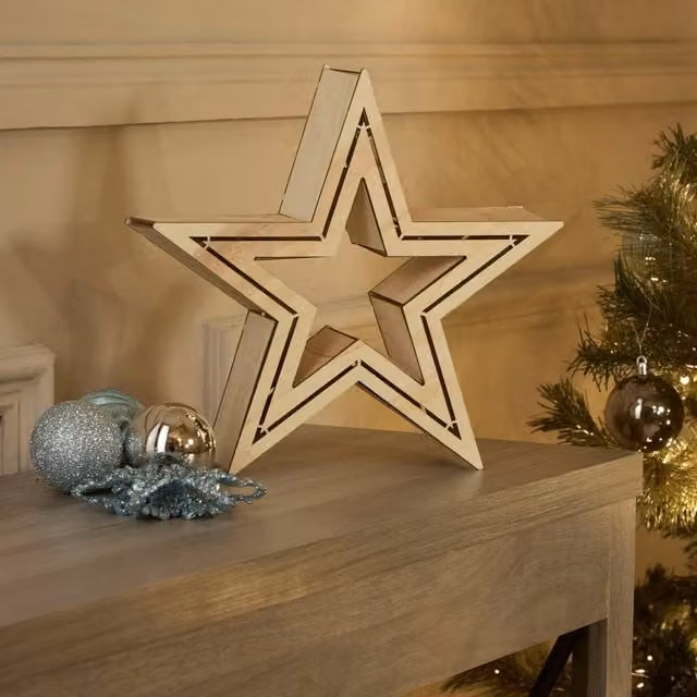 Lighting Collection Christmas Star Tabletop Lamp in Brown Wood – 1