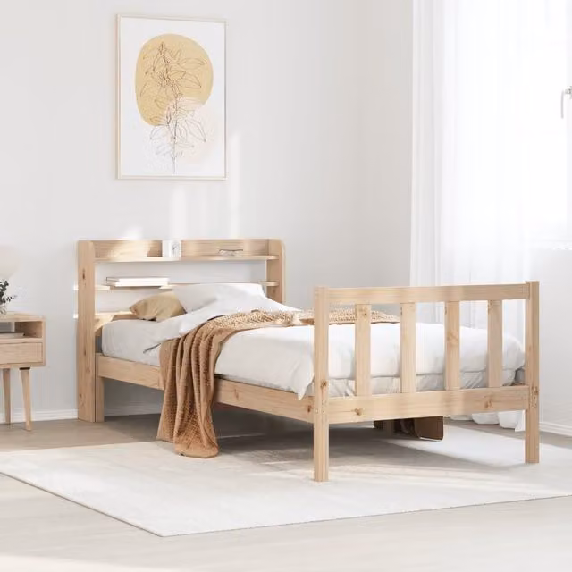 Berkfield Home Single Solid Wood Pine Bed Frame in Brown, W/D/H: 90 x 190 cm