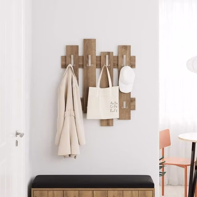 Decortie Wave Modern Wall-Mounted Coat Rack with 8 Hooks, Dark Brown, W: 69 cm, H: 81 cm – 1
