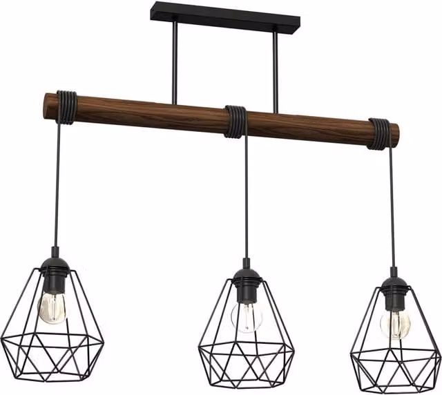 Milagro Industrial Pendant Lamp in Black and Brown with Wood and Metal Accents