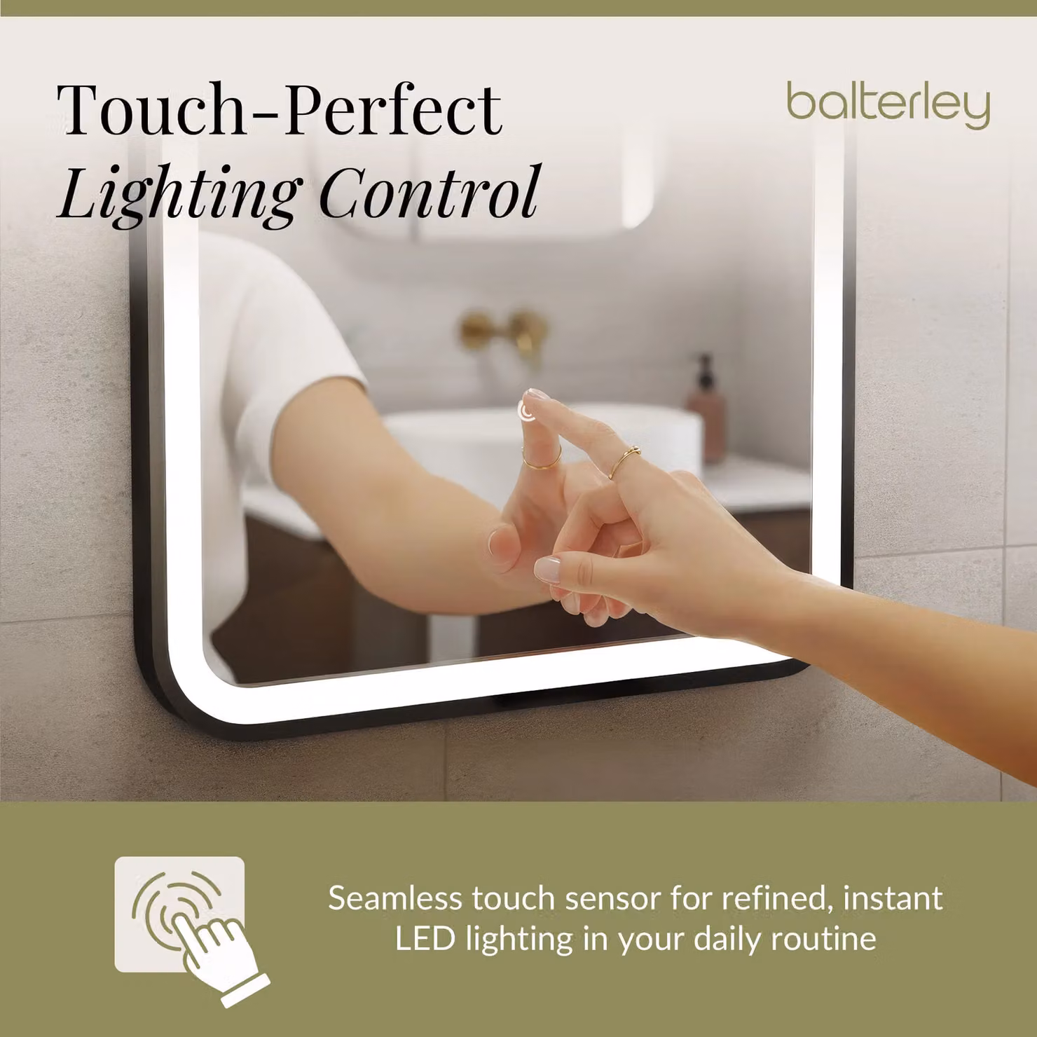 Balterley Rectangular LED Bathroom Mirror with Touch Switch, Black, W: 70 cm, H: 50 cm – 2