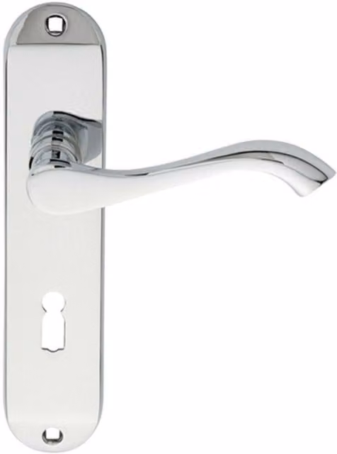 Loops Pair of Curved Handle on Chamfered Lock Backplate in Polished Chrome, W: 180 mm, H: 40 mm