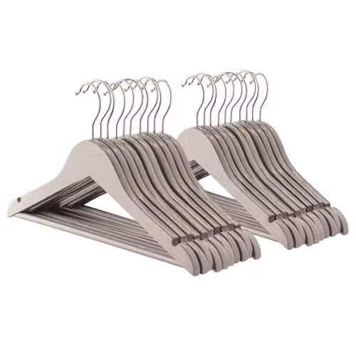 Harbour Housewares 20x Wooden Kids Coat Hangers in Grey with Round Trouser Bar and Non-Slip Notches – 1