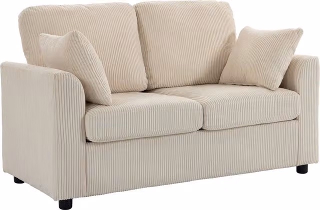 HOMCOM 2 Seater Corduroy Sofa in Beige with Spring Cushions and Scatter Cushions