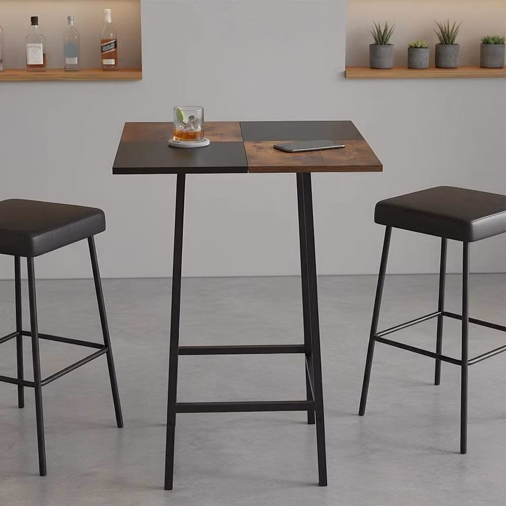 KORVIXA Industrial Tall Square Bar Table in Black and Multicolour, W/D/H: 100 x 100 x 93 cm – 3