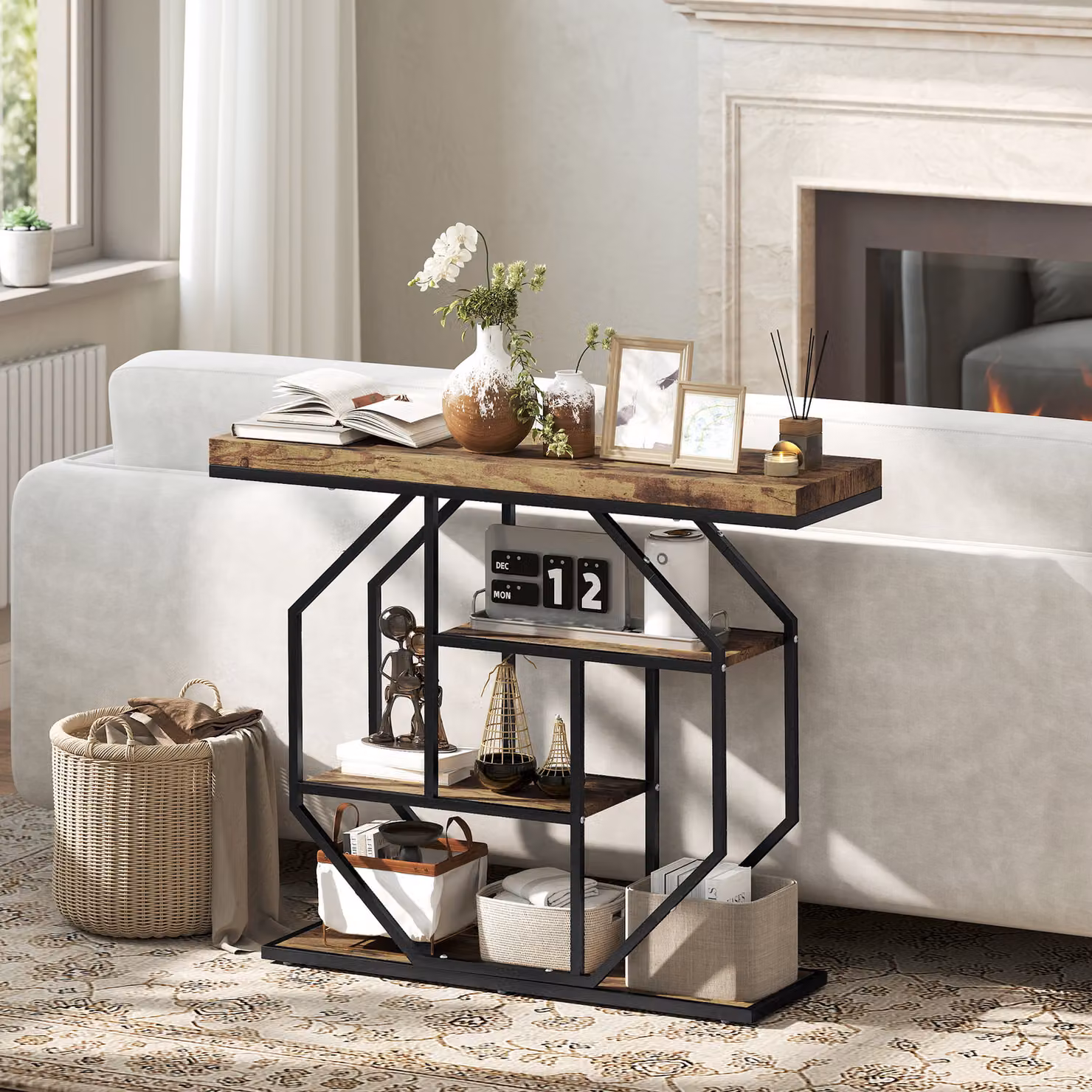 HOMCOM 4-Tier Industrial Console Table in Brown – 5