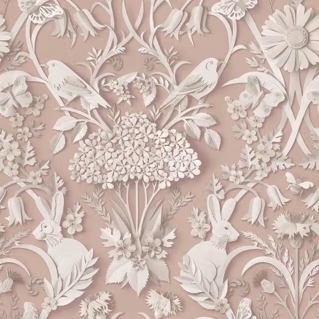 Fine Decor 3D Woodland Pink Floral and Animal Pattern Paper Wallpaper Roll
