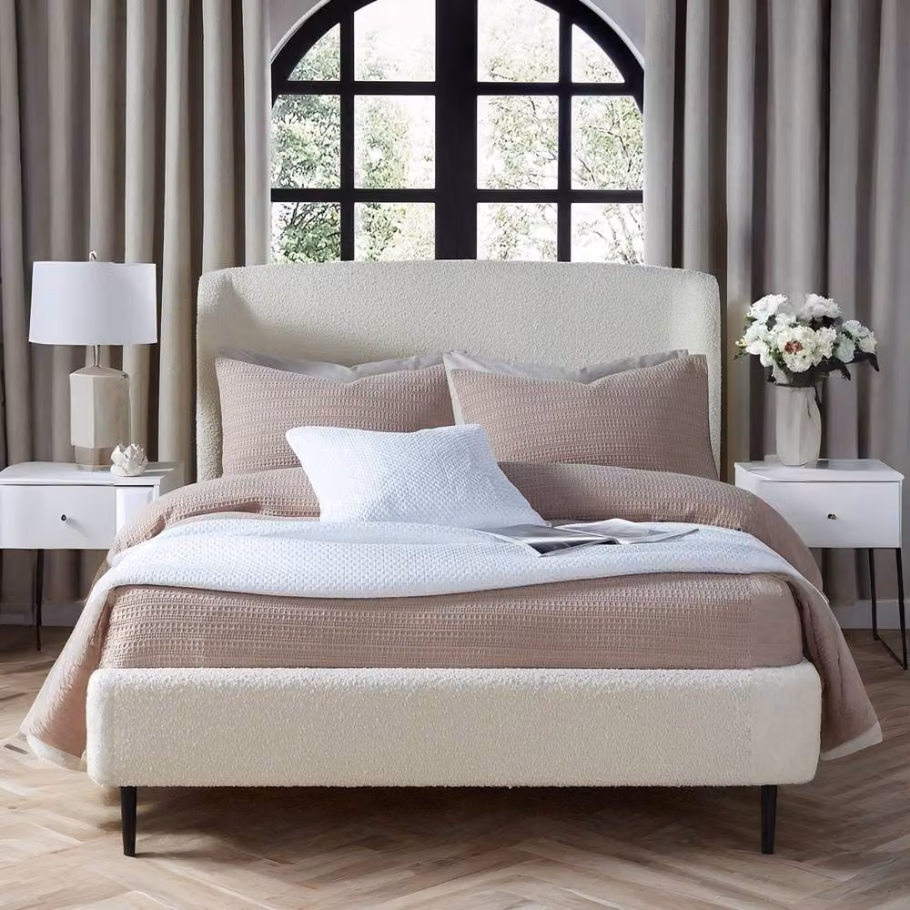 Cheshire Modern White Bouclé Upholstered Cherry Wood Double Bed (135cm) – 3