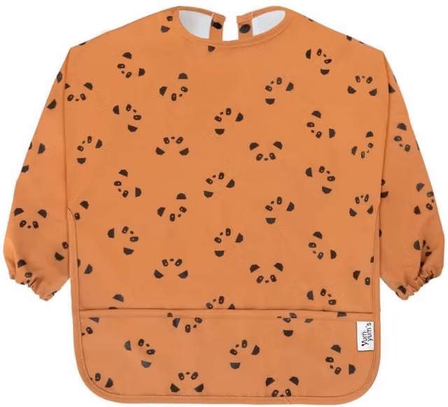 Yum Yums Silicone Sleeved Smock Baby Weaning Bib in Brown Panda Paws – 1
