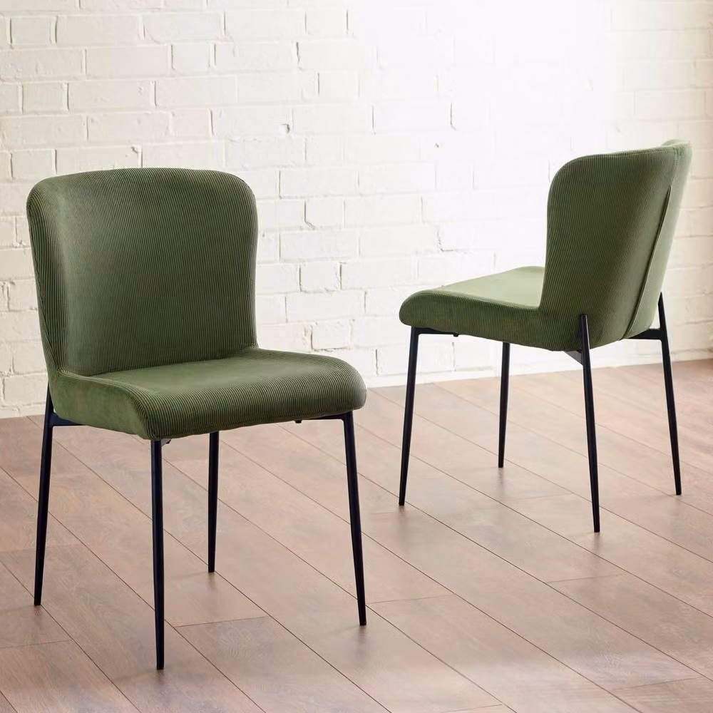 Cheshire Thornbury Set of 2 Elegant Green Velvet and Cord Dining Chairs with Black Metal Legs – 3