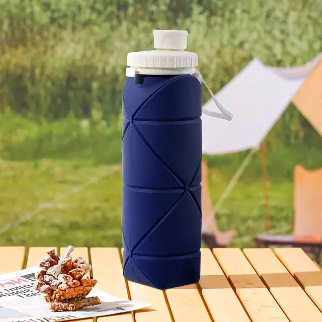 Livingandhome Collapsible Silicone Water Bottle, Blue, 600 ml, BPA-Free and Leakproof