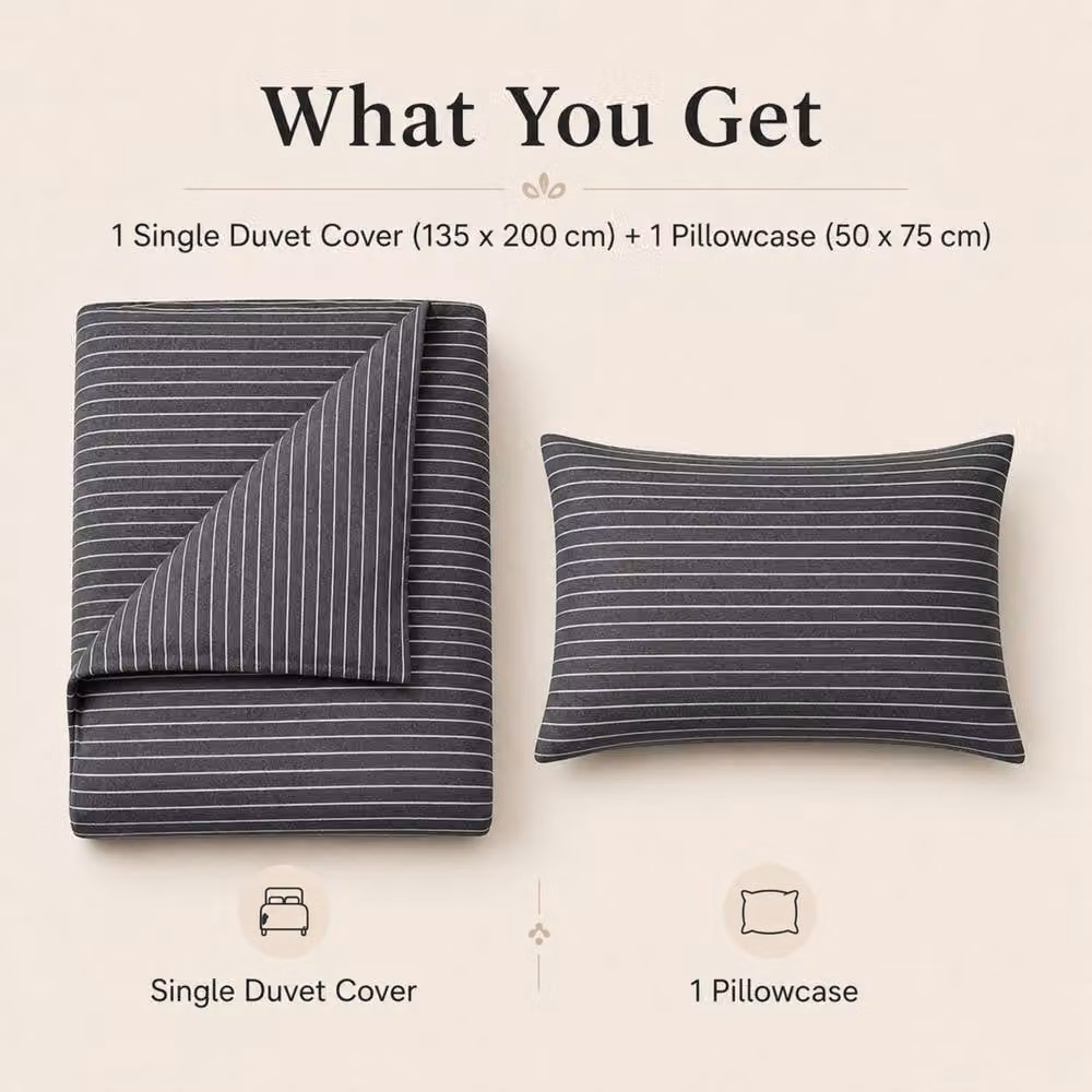 Lazzaro Home Reversible Striped Double Brushed Microfibre Duvet Cover Set in Charcoal Grey – 6