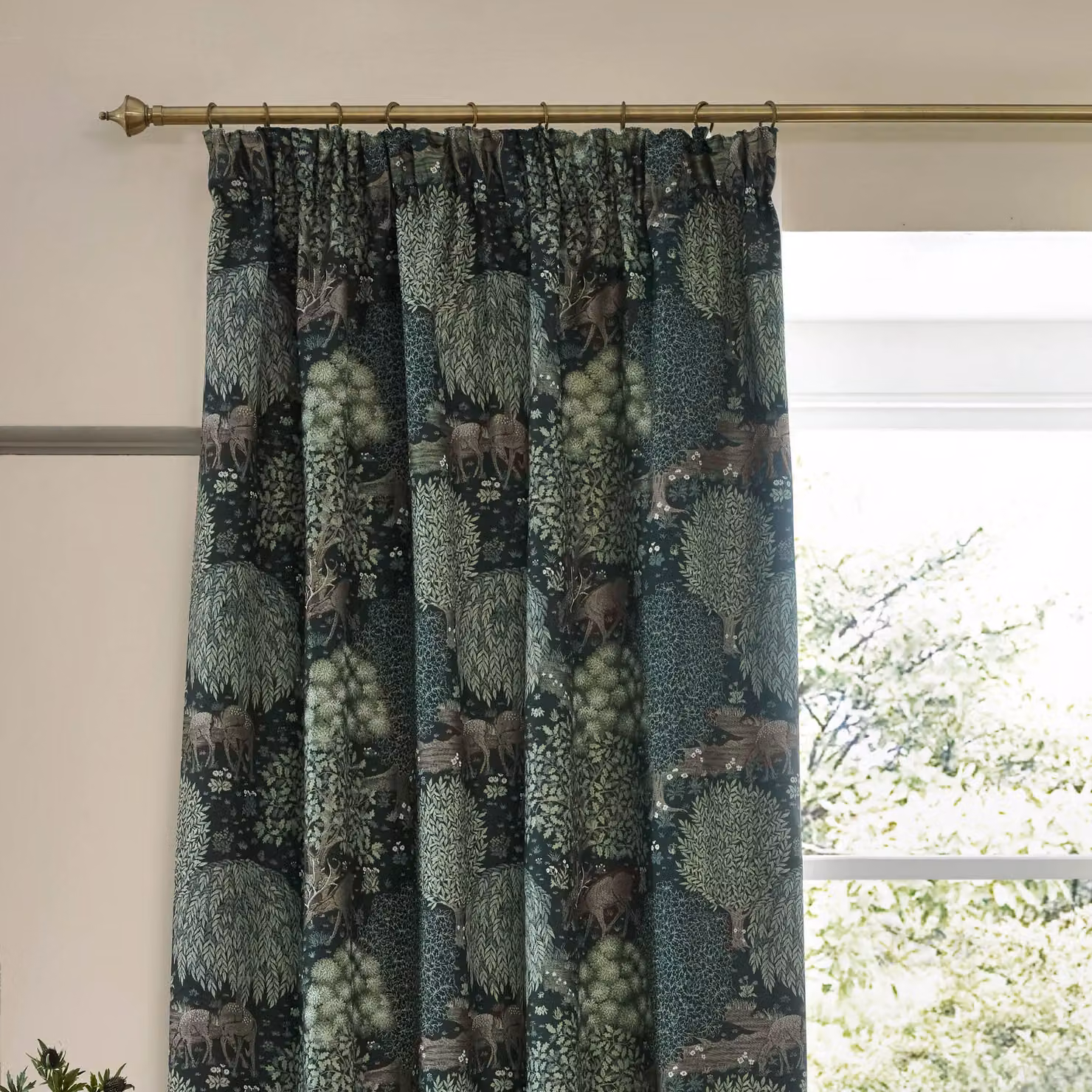 Morris & Co Brook Woodland Jacquard Room Darkening Pencil Pleat Curtains in Green, Width: 229 cm, Drop: 229 cm – 3