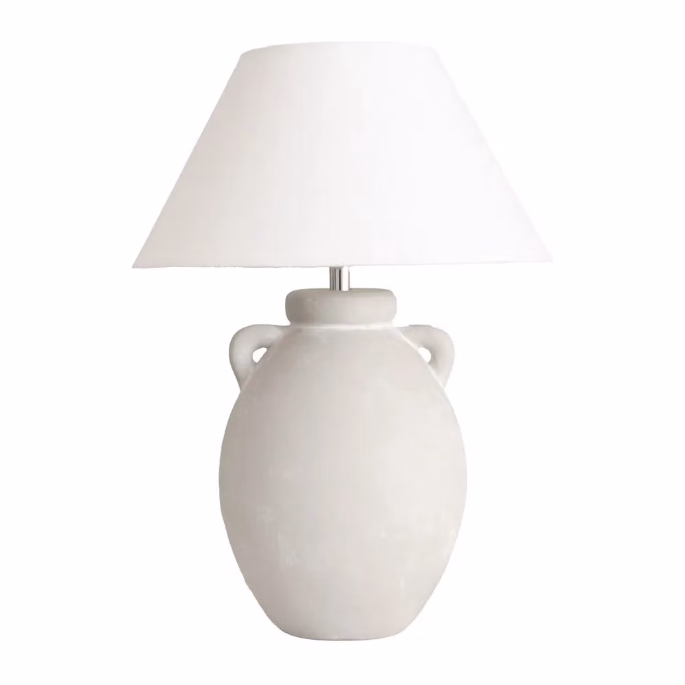 ValueLights Daphne Table Lamp with Grey Linen Tapered Shade and White Ceramic Vase Base – 2