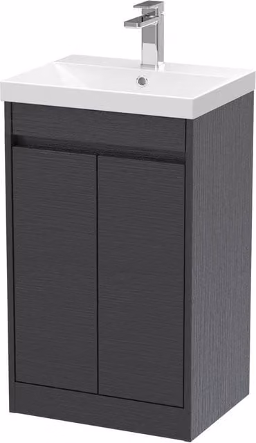 Balterley Chartley 2 Door Floor Standing Bathroom Vanity Unit with Basin and LED Lighting, Graphite Grey, W/D/H: 52 x 39.5 x 83.5 cm – 1