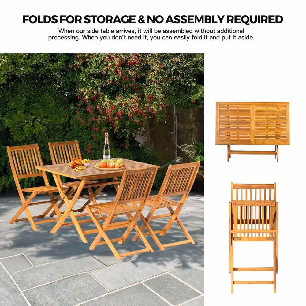 SPETLEK 5-Piece Acacia Wood Outdoor Dining Set in Brown – 2