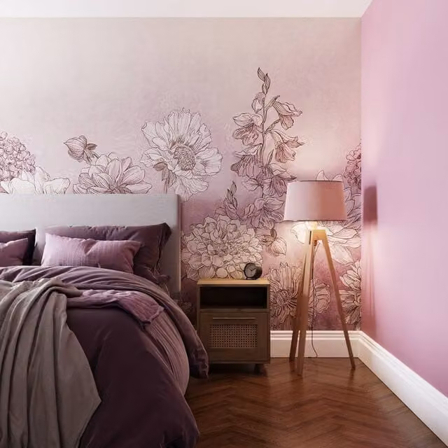 Superfresco Easy Muted Floral Lilac Print Wall Mural in Purple, W: 300 cm, H: 280 cm – 1