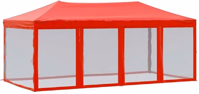Berkfield Home Red and Silver Folding Party Tent with Sidewalls W/D/H: 6 x 3 x 2.44 m