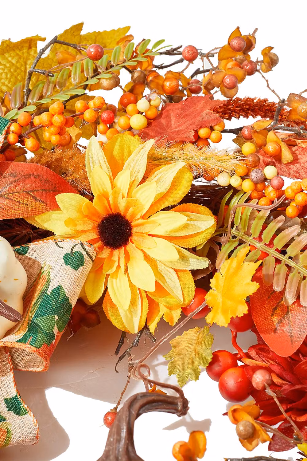 H&O Direct Orange Halloween Artificial Pumpkin and Maple Leaves Wreath, Diameter: 50 cm – 5