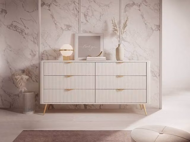 Vente-unique ELONARIA 6-Drawer Chest in Beige and Gold – 1