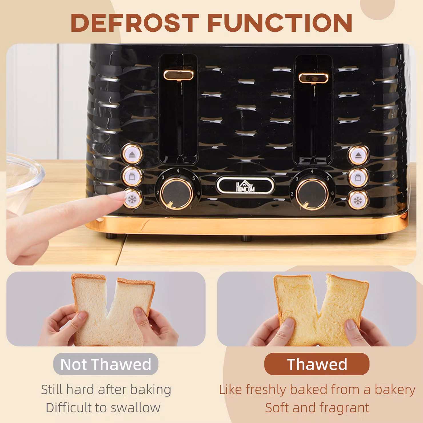 HOMCOM 4 Slice Toaster with 7 Browning Levels and 1600W Power, Black Water Ripple Texture – 5