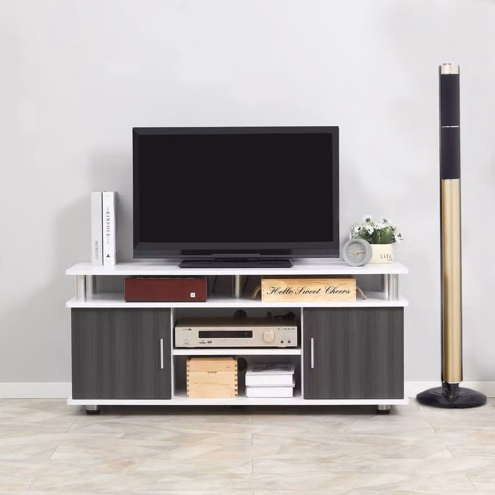 STILVORA Modern White TV Stand with Wood and Metal Details, Width: 120 cm – 2