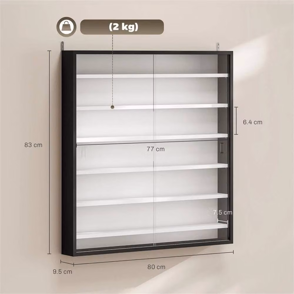 Nordara Black and White 7-Tier Wall Mounted Display Cabinet with Glass Doors and Internal Shelves, W: 100 cm, D: 15 cm – 2