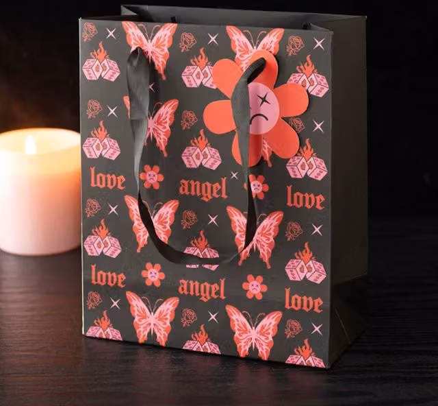 KDMK Flaming Butterfly Cyberpunk Pop Punk Paper Gift Bag in Pink and Multicolour
