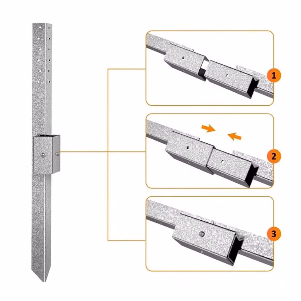 NESTLUNE 8-Pack Heavy Duty Steel Fence Post Repair Stakes Anchor Kit in Silver, H 120 cm x W 3.2 cm – 5