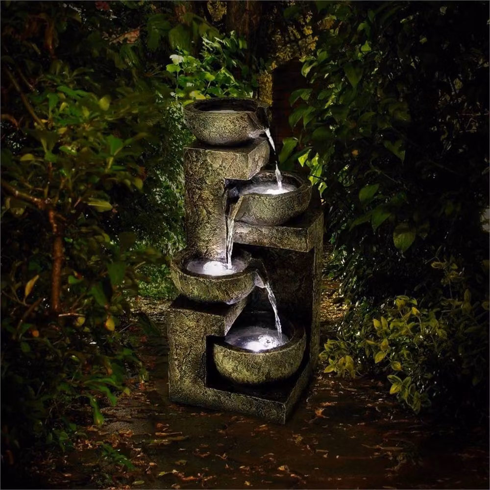 SPETLEK 4 Tier Cascade Water Feature with LED for Indoor or Outdoor Garden Decor in Sand Colour, H 53.0 x W 23.2 x D 23.2 cm – 3