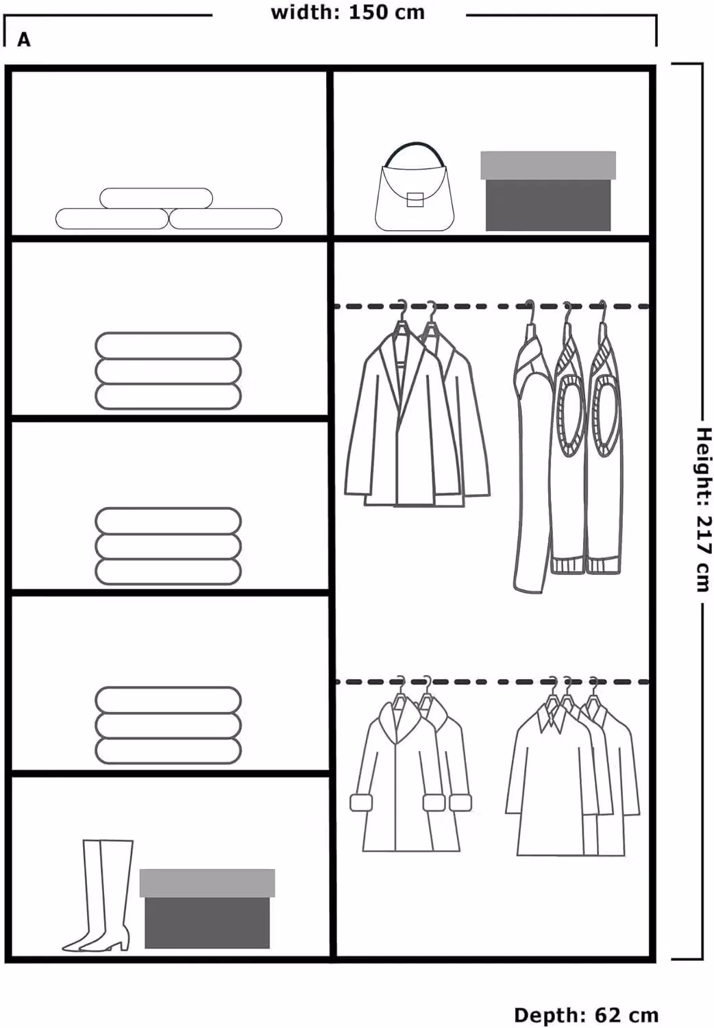 Sliding Wardrobes 4U Modern Black Sliding Wardrobe with Integrated LED Lighting W: 150 cm, D: 62 cm, H: 217 cm – 3
