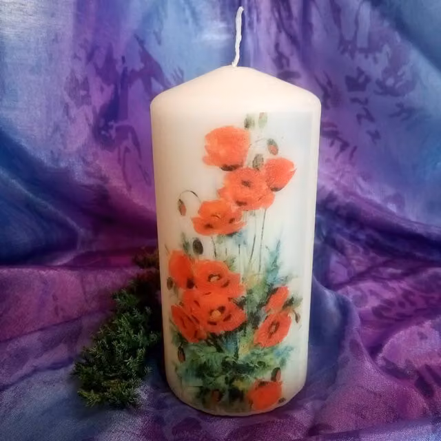 Viki White Poppy Flower Pillar Candle Set of 6