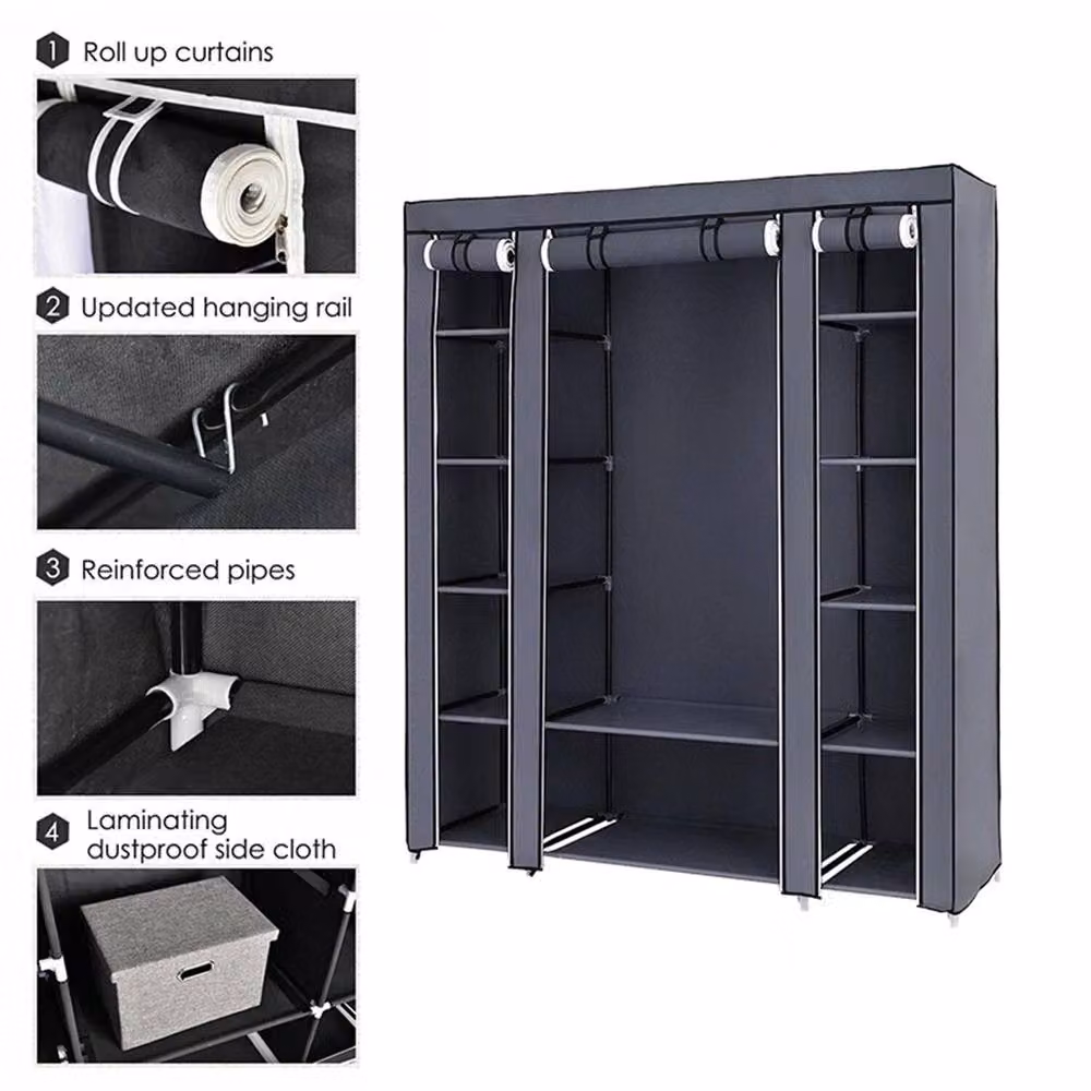 Nordara Black Portable Roll Shutter Wardrobe with Hanging Rod and Internal Shelves W/D/H: 150 x 45 x 175 cm – 2