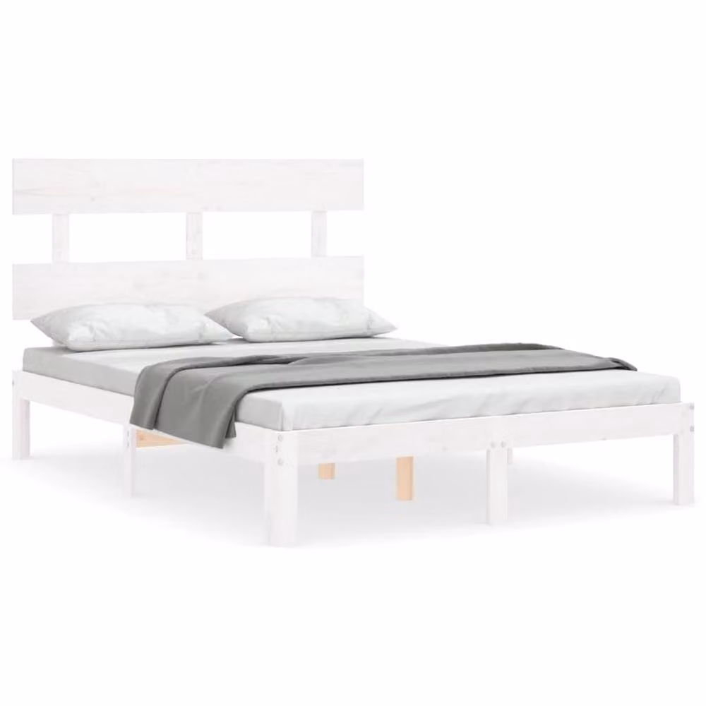 Berkfield Home Beautiful Bed Frame with Headboard in White Solid Pine Wood, W/D/H: 120 x 200 x 81 cm – 2