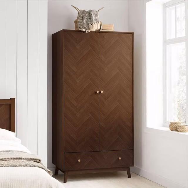 Birlea Herringford 2 Door 1 Drawer Wooden Wardrobe in Oak Brown Walnut
