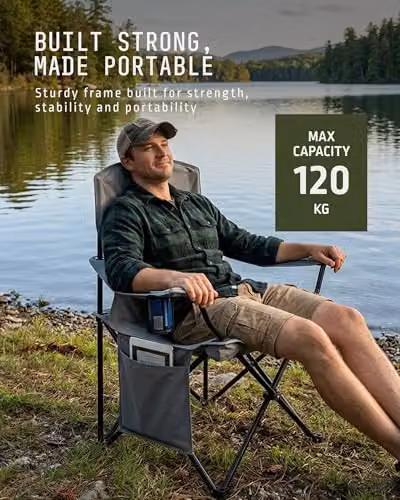 Voyager 2-Pack Lightweight Folding Camping Chairs in Grey with Cup Holders and Pockets – 5