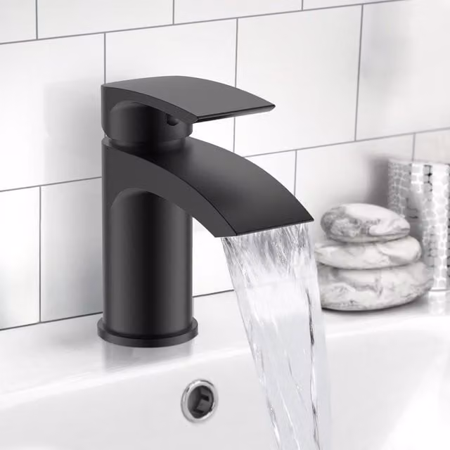 Nes Home Vago Single Lever Basin Mixer Tap with Waste in Matte Black – 1