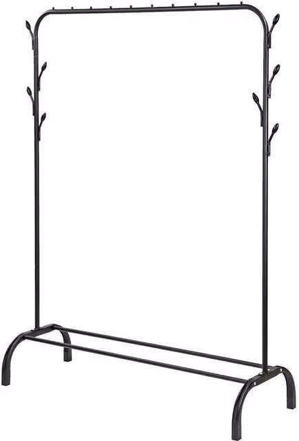 NESTLUNE Matt Black Metal Clothes Rail with Dual Hook and Rail Matrix, H 148 cm x W 110 cm – 1