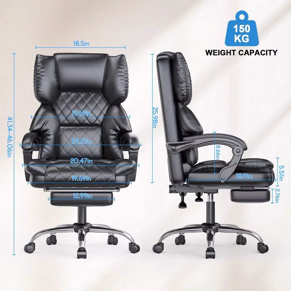 FORGEVIO Executive High Back Desk Chair in Black with Synthetic Leather and Headrest – 3
