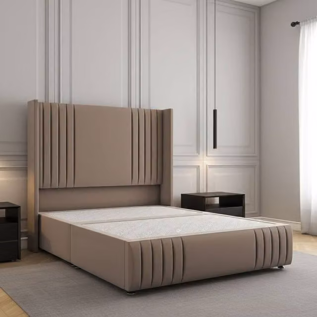 Regional Furnishings Single Divan Bed with Plush Velvet Headboard and Footboard in Bronze, W/D/H: 90 x 200 cm