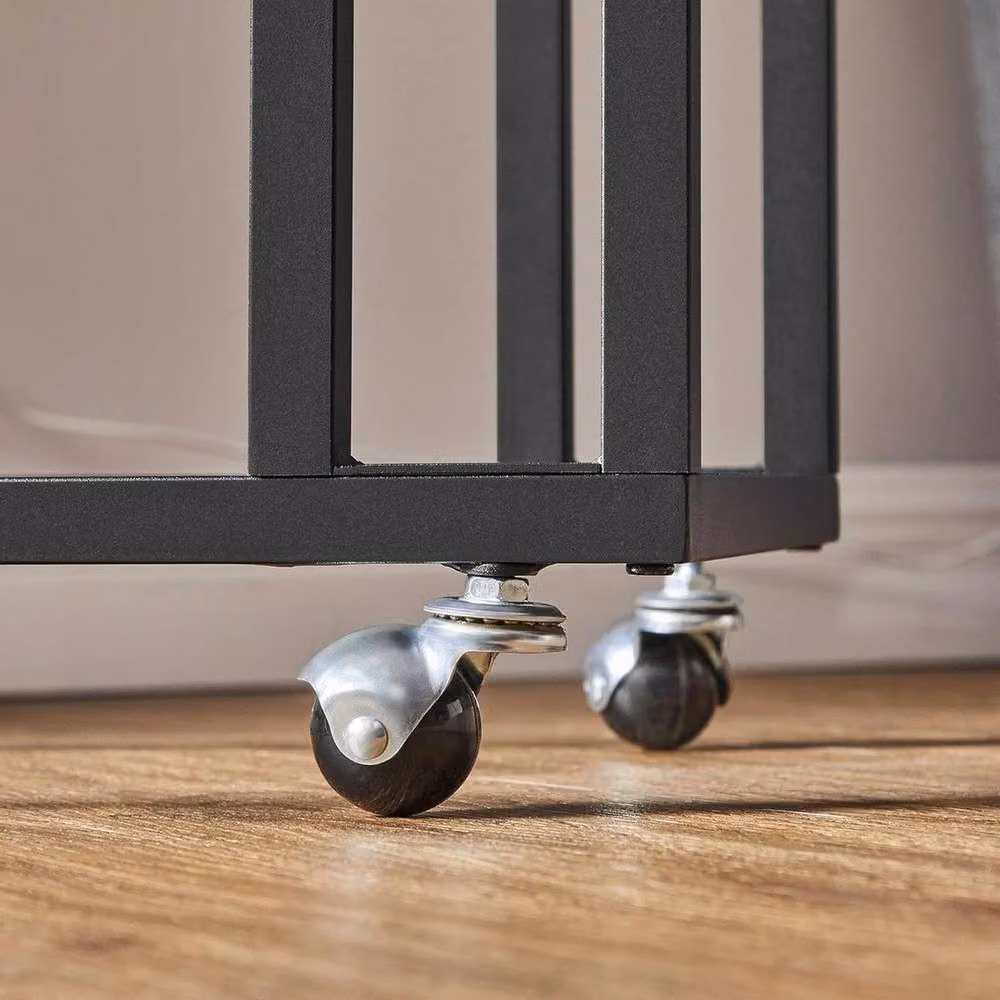 FORGEVIO Industrial Wheeled Side Coffee End Table with Matt Metal Frame in Black and Brown – 5