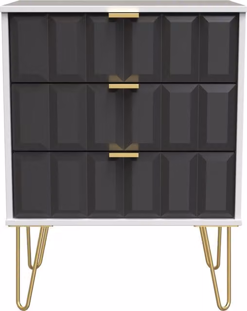 Ready Assembled 2 U Metro 3 Drawer Chest in Dark Grey and Gold – 1