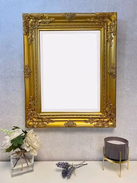 Downton Interiors Antique Gold Wood Frame Rectangular Wall Mirror with Bevelled Glass W: 53 cm, H: 43 cm